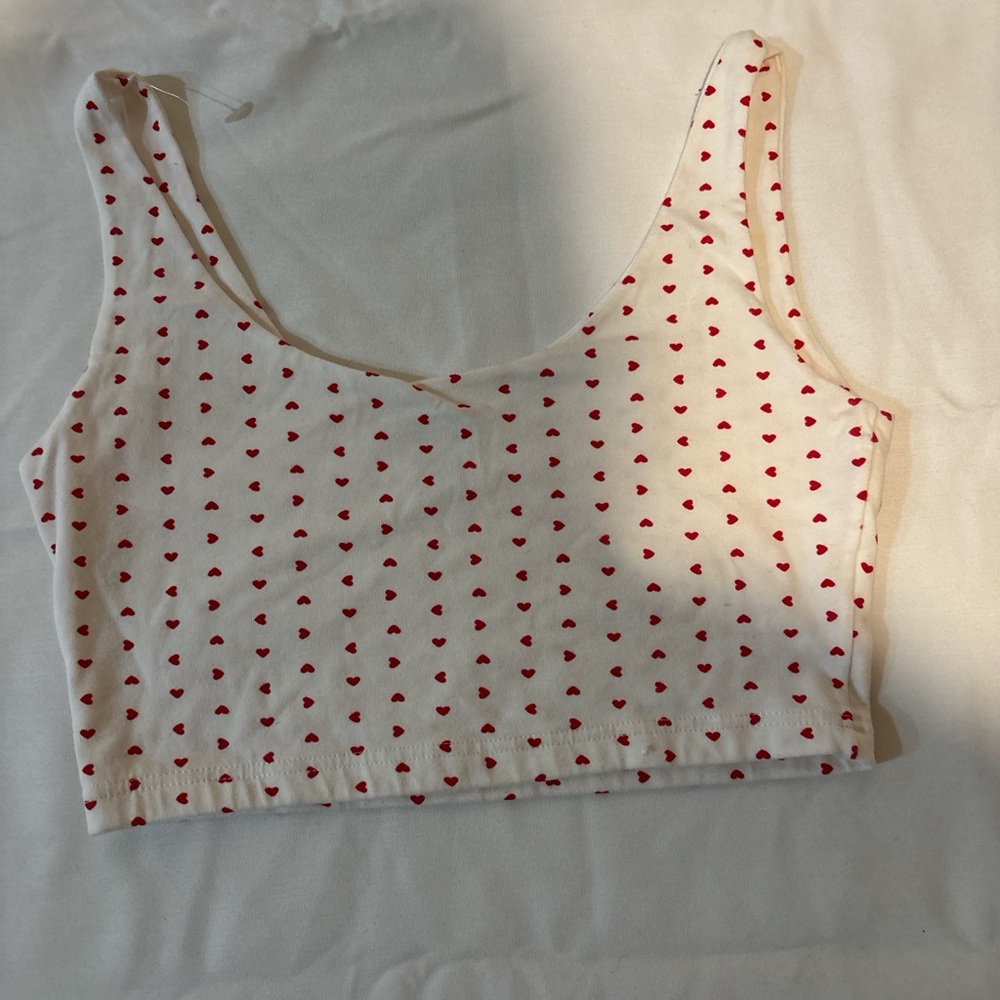 Brandy Melville Cream Tank with Red Heart Print